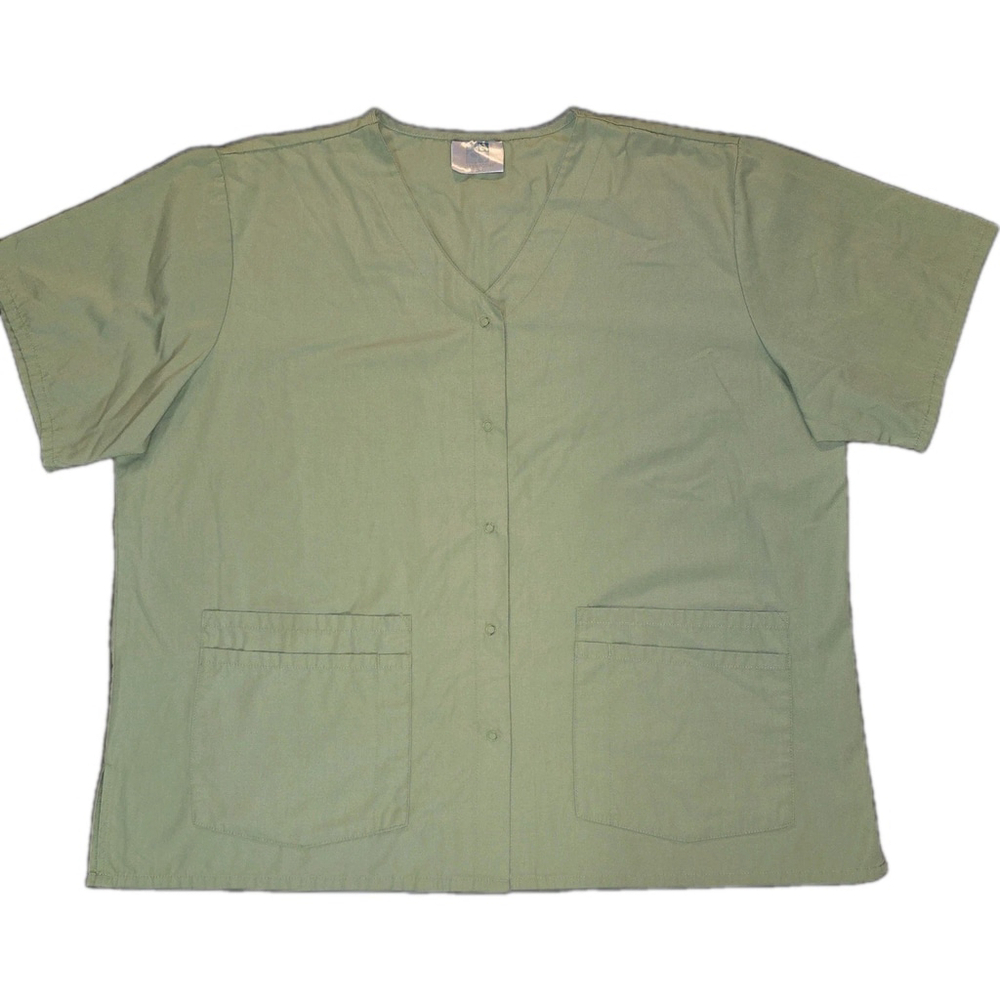 ADAR Women’s XXXL Green Medical Scrub Top Button Front V-Neck Pockets